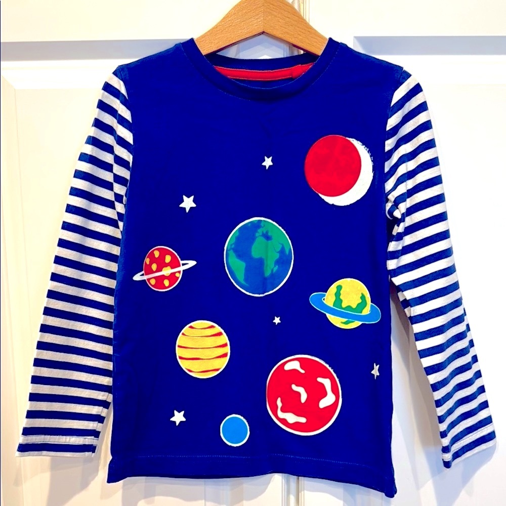 Mini Boden Kids Blue Solar System Planets Cotton Shirt
